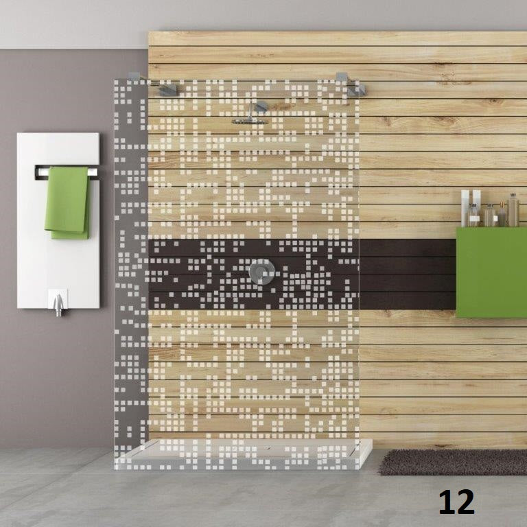 Mosaik-Muster als Lasermotiv auf einer Glasduschwand aus ESG