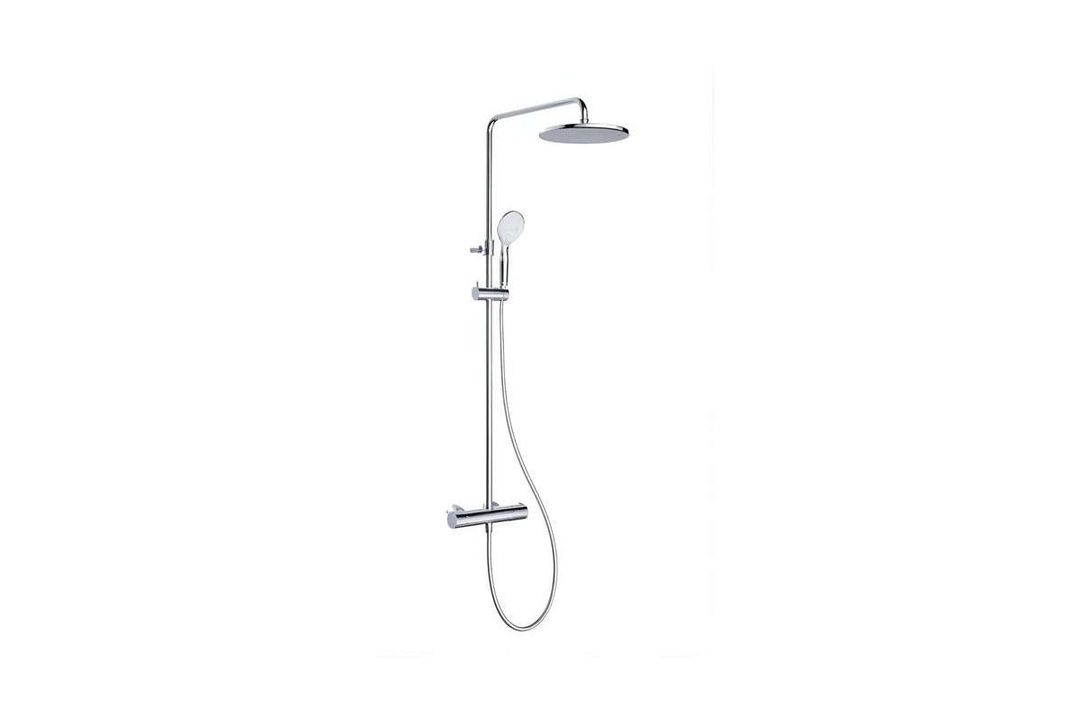 Vigour V1 Duschsystem mit Thermostat, 250 mm Regenkopfbrause und 5-fach Handbrause, Aufputz verchromt, Art.Nr. V12DS250R