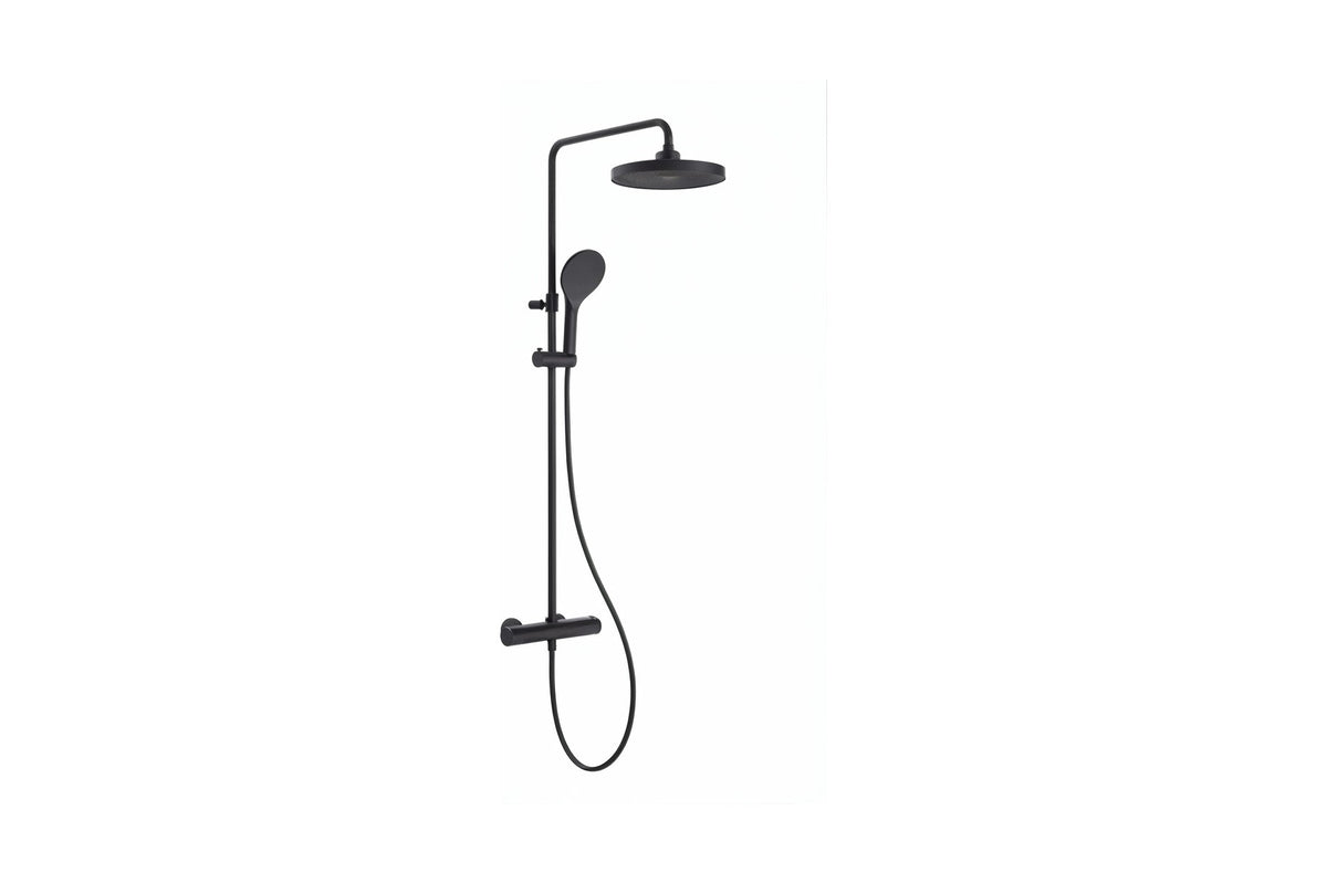 Vigour V2 Duschsystem mit Thermostat, Kopfbrause 260 mm rund, 3-strahlige Handbrause, schwarz matt, Art.Nr. V22DS260RSM
