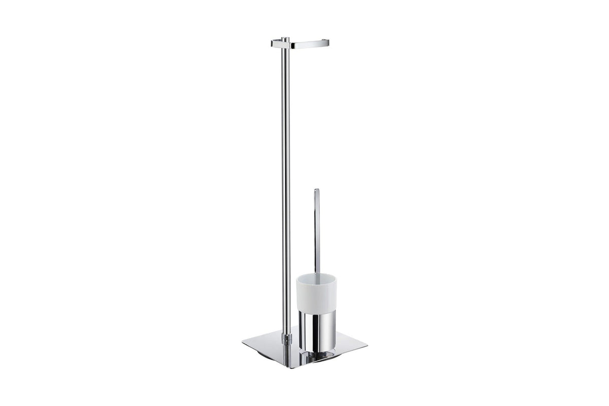 OUTLINE Stand-Set Toilettenpapierhalter und WC-Bürste, eckig, Chrom poliert und Porzellan, Art.Nr. FK322P