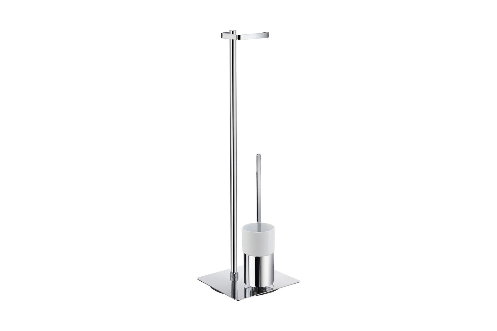 OUTLINE Stand-Set Toilettenpapierhalter und WC-Bürste, eckig, Chrom poliert und Porzellan, Art.Nr. FK322P