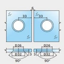Lugano Scharnier Glas-Glas 180° mit Hebe-Senk-Funktion – 8-10 mm, flächenbündig – Art.Nr. LUG180