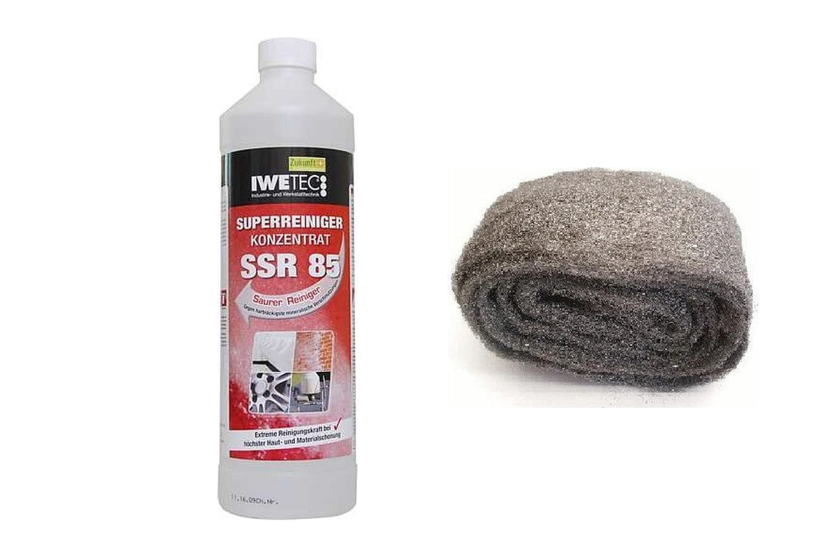 SSR85 Superreiniger-Konzentrat 1 Liter und superfeine Stahlwolle Typ 0000 aus dem Reinigungs-Set