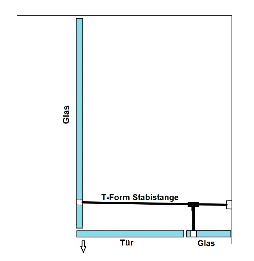 T-Form Glas Wand 90° Stabistangen Set für Glasdusche, 19 mm Rohr, Chrom glanz, inkl. T-Verbinder, Art Nr. T-Form19 SET