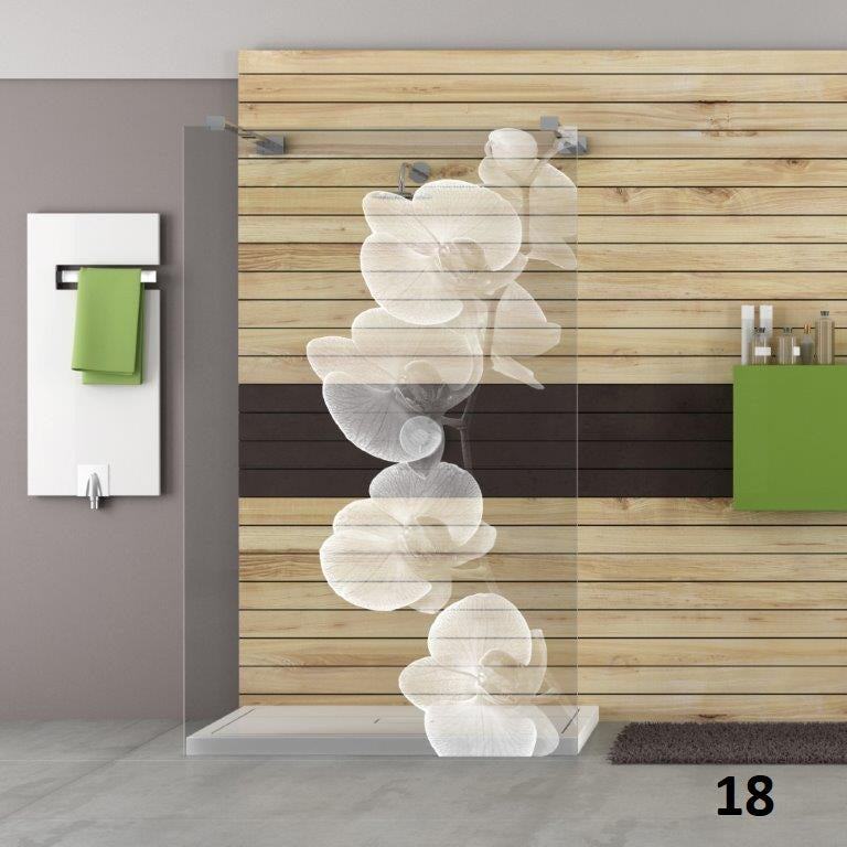 Blüten-Motiv, graviertes Duschglas als Sichtschutz für die Dusche