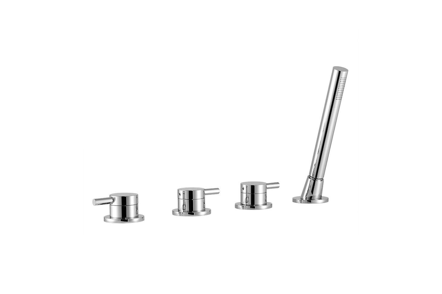 Wannenrand-Batterie 4-Loch verchromt mit zwei Ventilen, separater Umstellung und Handbrause