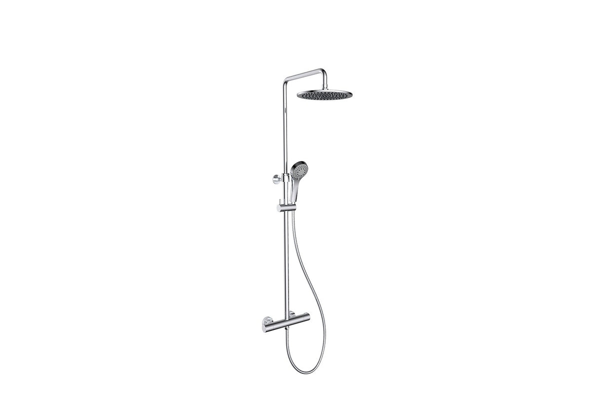 Brause-Set verchromt mit Thermostat-Mischbatterie, Regenbrause 250 mm und 5-fach Handbrause