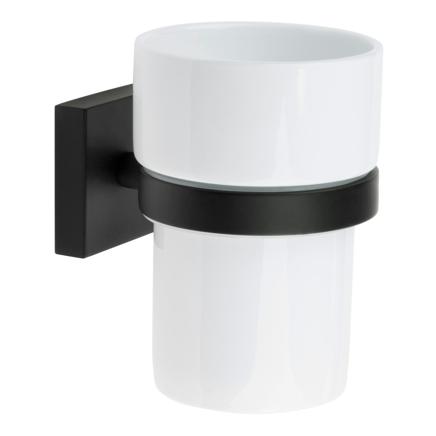 HOUSE Zahnputzbecherhalter mit Porzellan-Becher, Oberfläche Schwarz matt