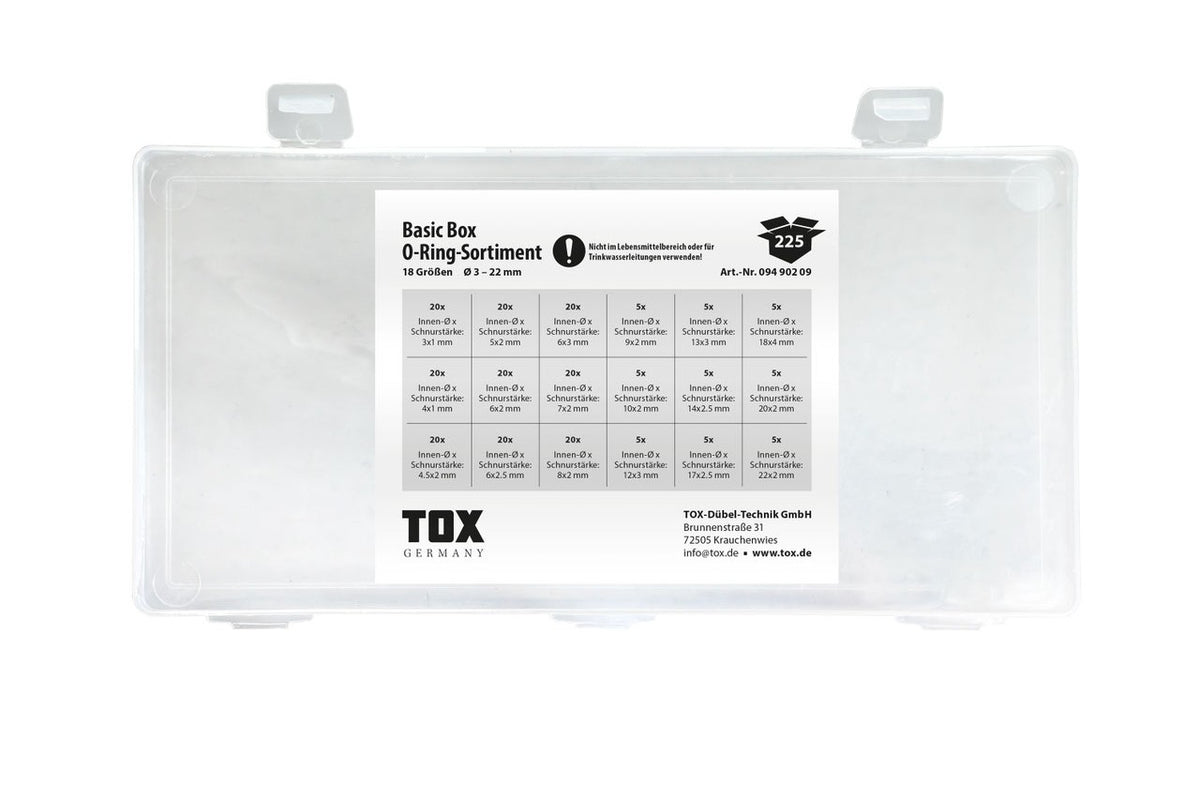 TOX Basic Box O-Ring Sortiment – 225-tlg., 18 Größen