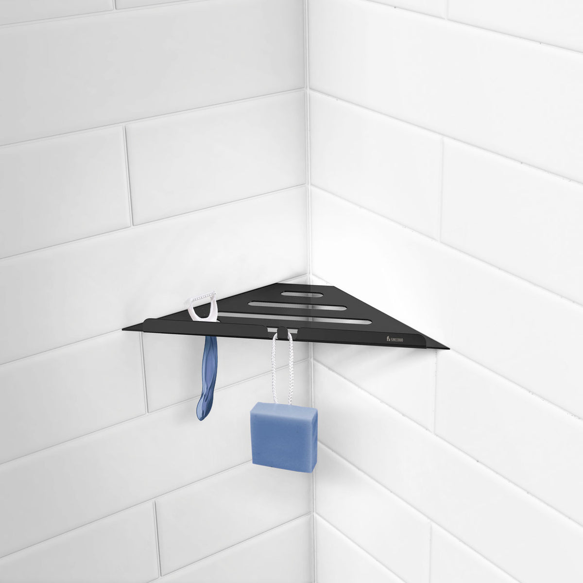 Smedbo Ablage für Duschecke aus Edelstahl, dreieckige Form für Einbau in Fliesenfugen, Chrom glanz oder Schwarz matt, Art.Nr. 3060