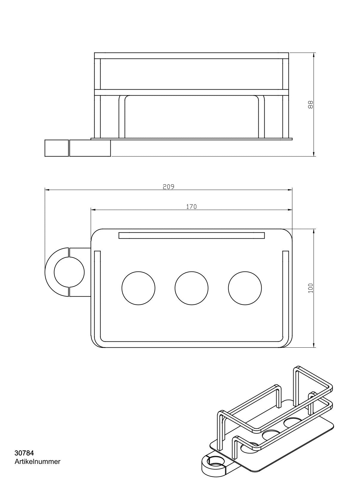Duschkorb für Duschstange mit gerader Grundplatte, wahlweise mit oder ohne Duschabzieher, links oder rechts, für Stangen bis 25 mm
