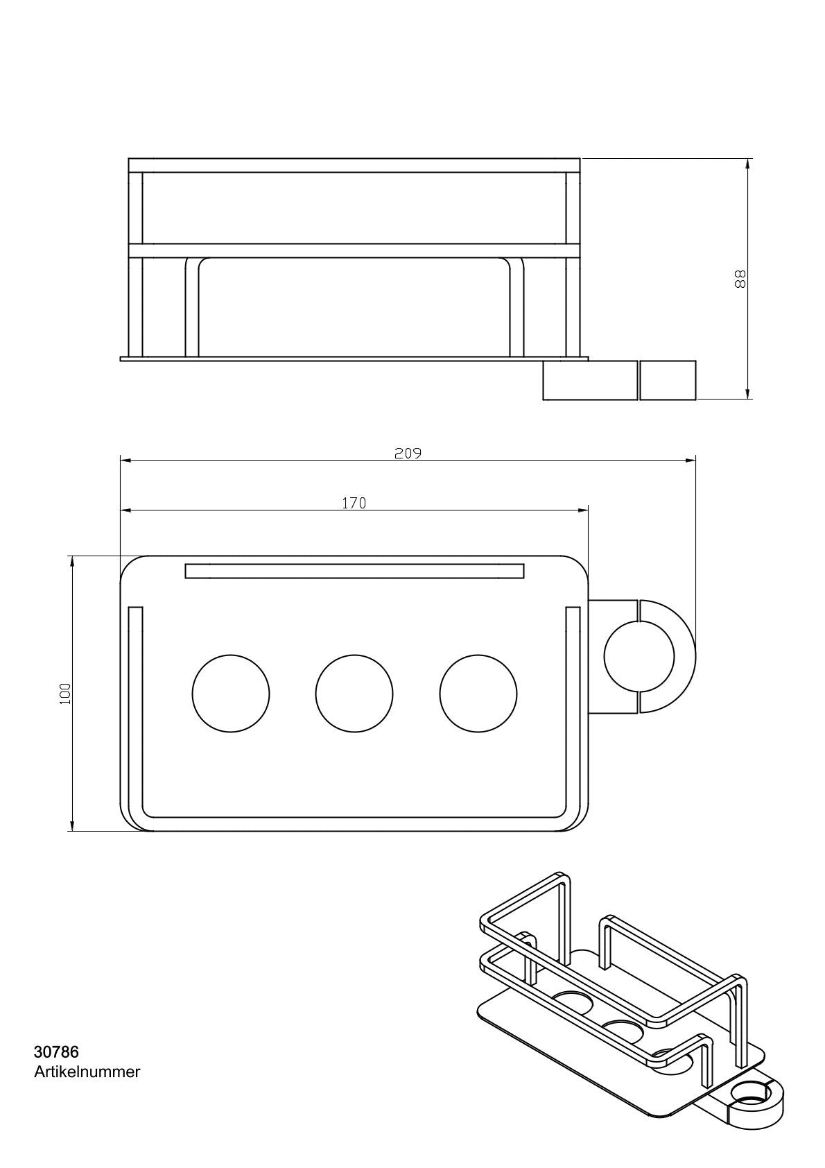 Duschkorb für Duschstange mit gerader Grundplatte, wahlweise mit oder ohne Duschabzieher, links oder rechts, für Stangen bis 25 mm