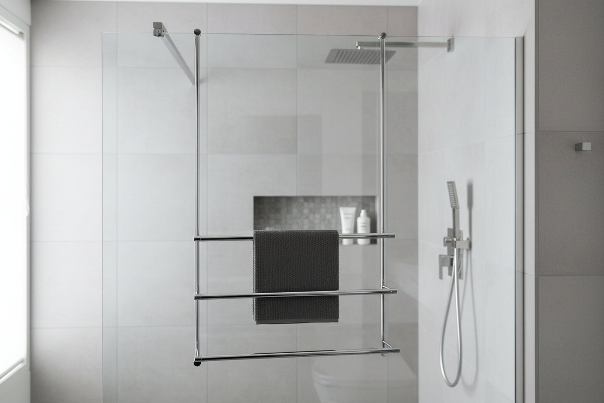 Badetuchhalter Server, Messing verchromt, 3 Ebenen, Glaswandmontage, 30854