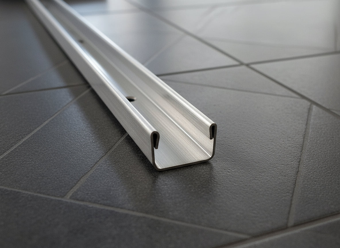 U-Wandprofil auf Fliesenwand für feststehende Glasabtrennung; Art.Nr. 32000