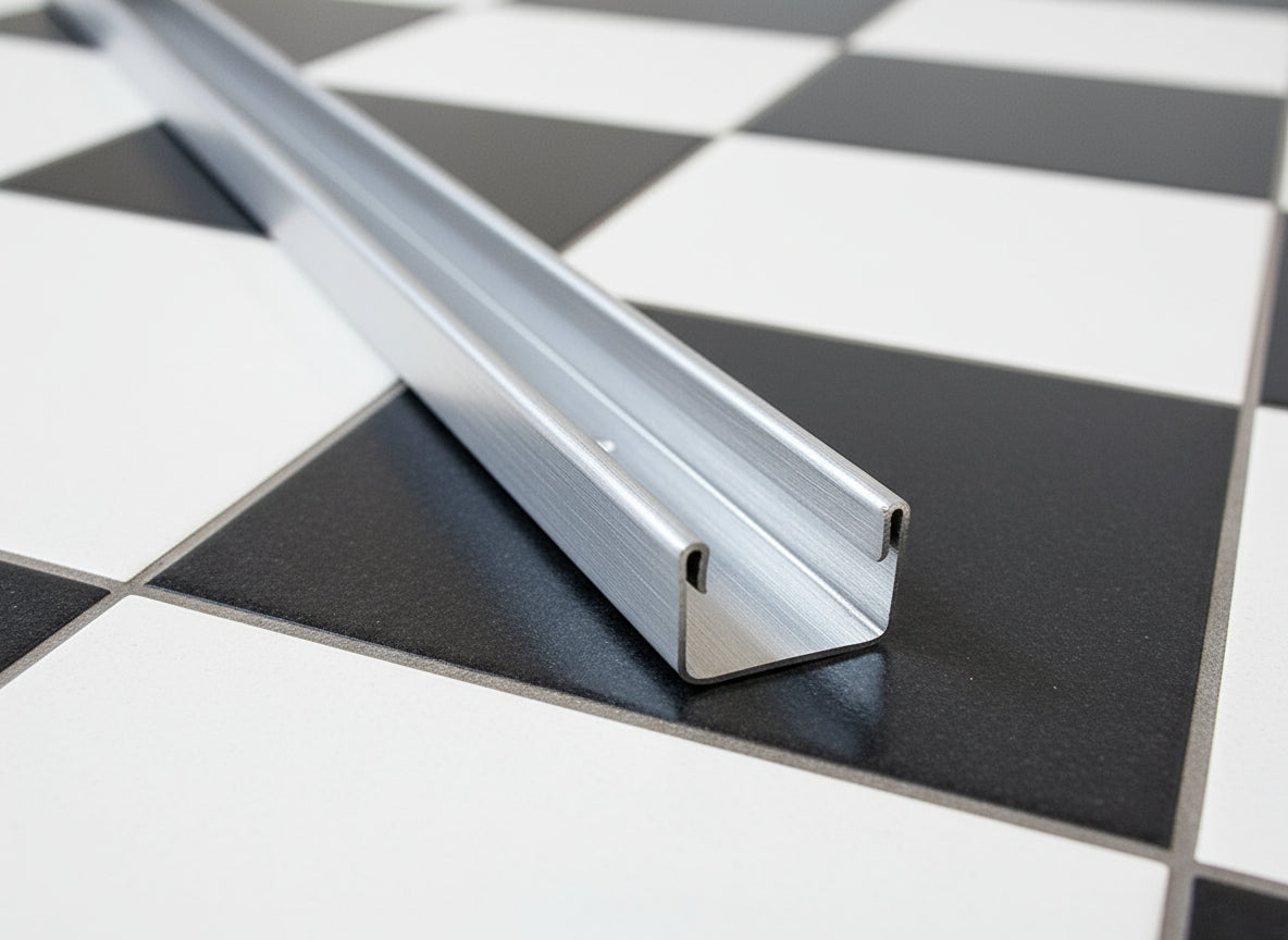 U-Wandprofil auf Fliesenwand für feststehende Glasabtrennung; Art.Nr. 32000