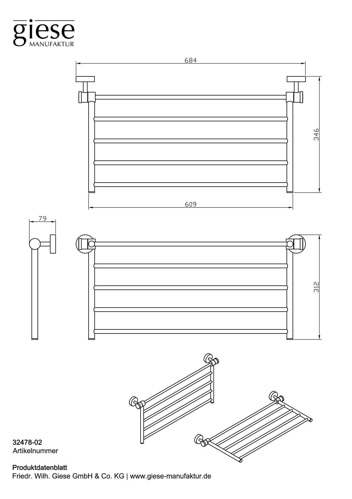 Giese Handtuchablage 32478 Maßzeichnung