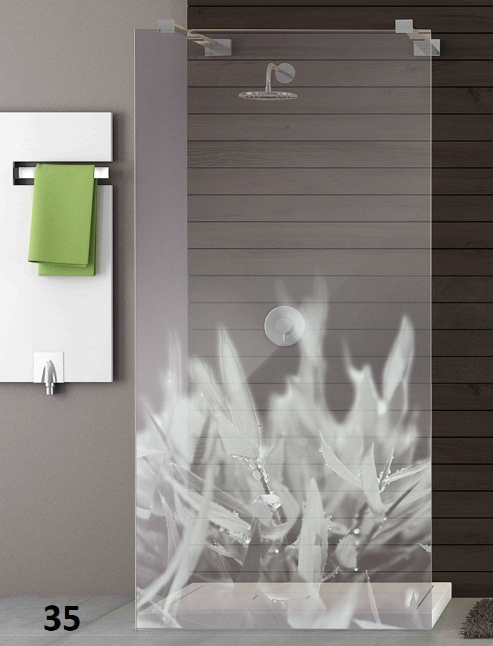 Motiv Wassergräser als Lasergravur auf Designduschglas aus ESG