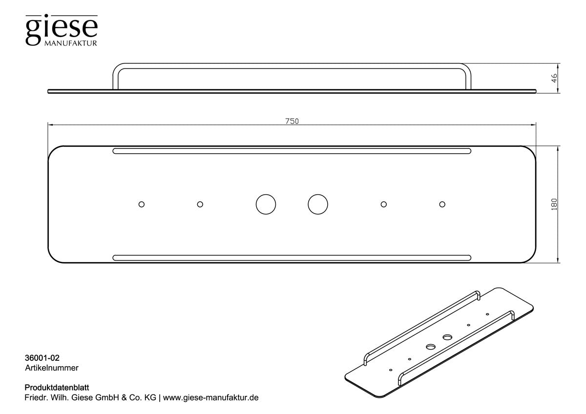 Giese Flatbord 36001 Maßzeichnung, Länge 750 mm