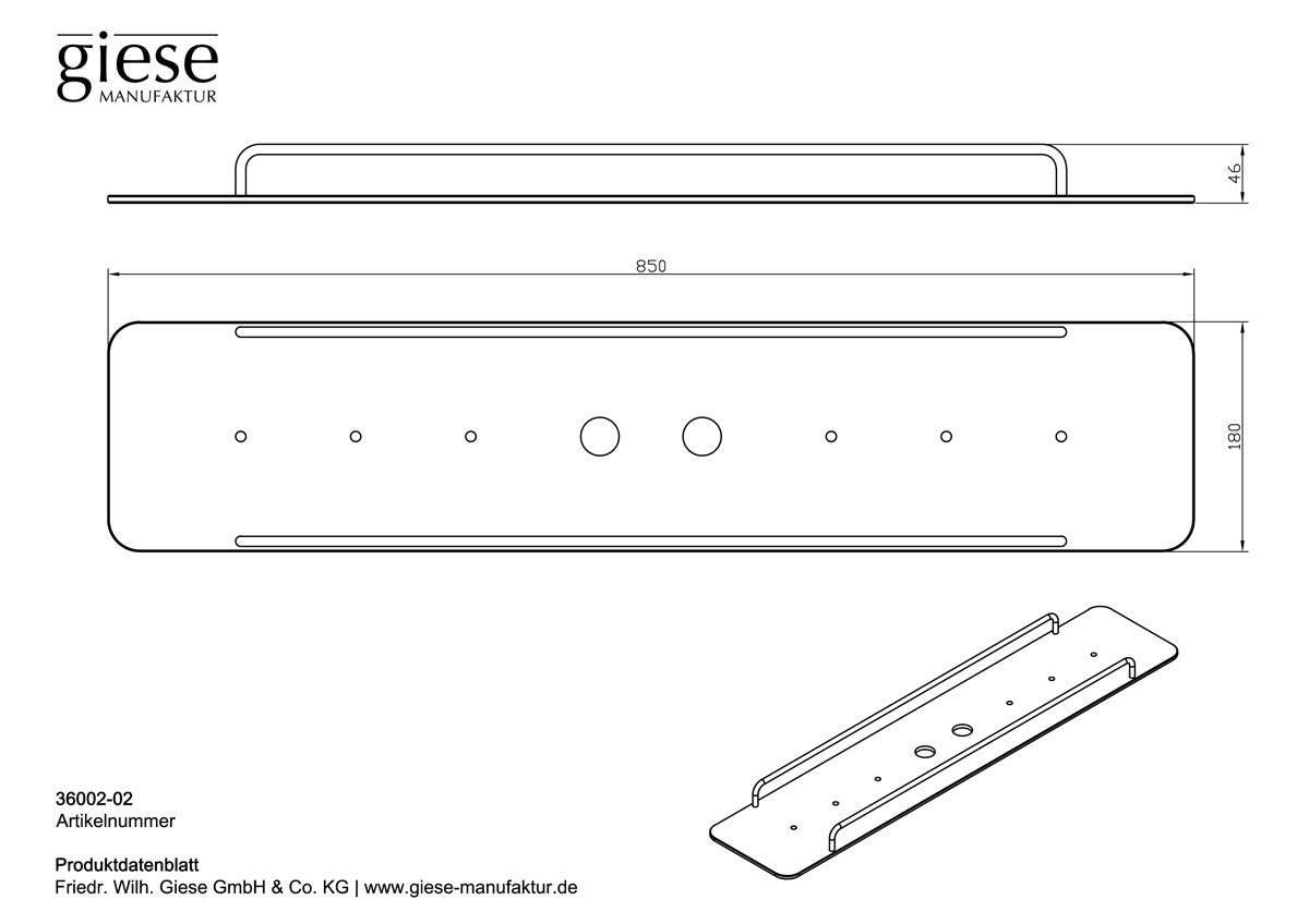 Giese Flatbord 36002 Maßzeichnung, Länge 850 mm