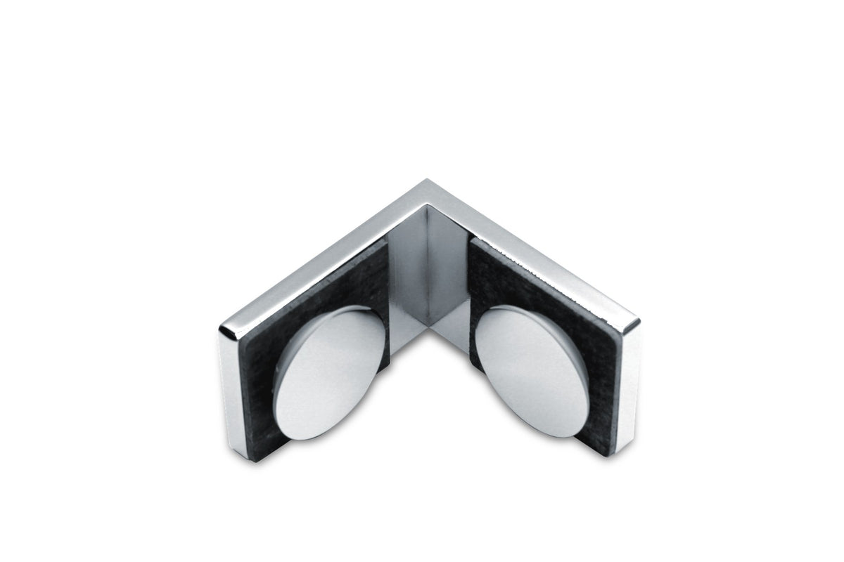 Winkelverbinder Glas-Glas 90 Grad fuer zwei feststehende Duschglasscheiben, Chrom poliert glaenzend