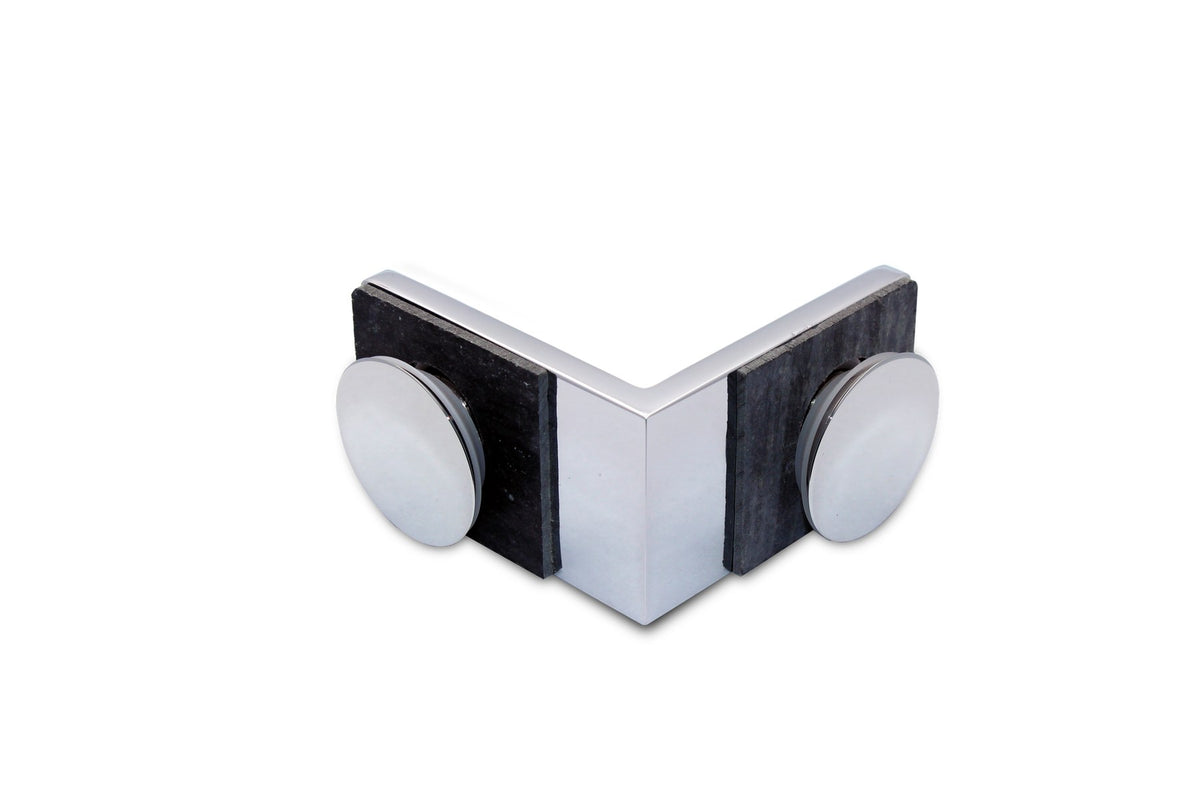 Winkelverbinder Glas-Glas 270 Grad fuer die ausspringende Ecke, Chrom poliert glaenzend