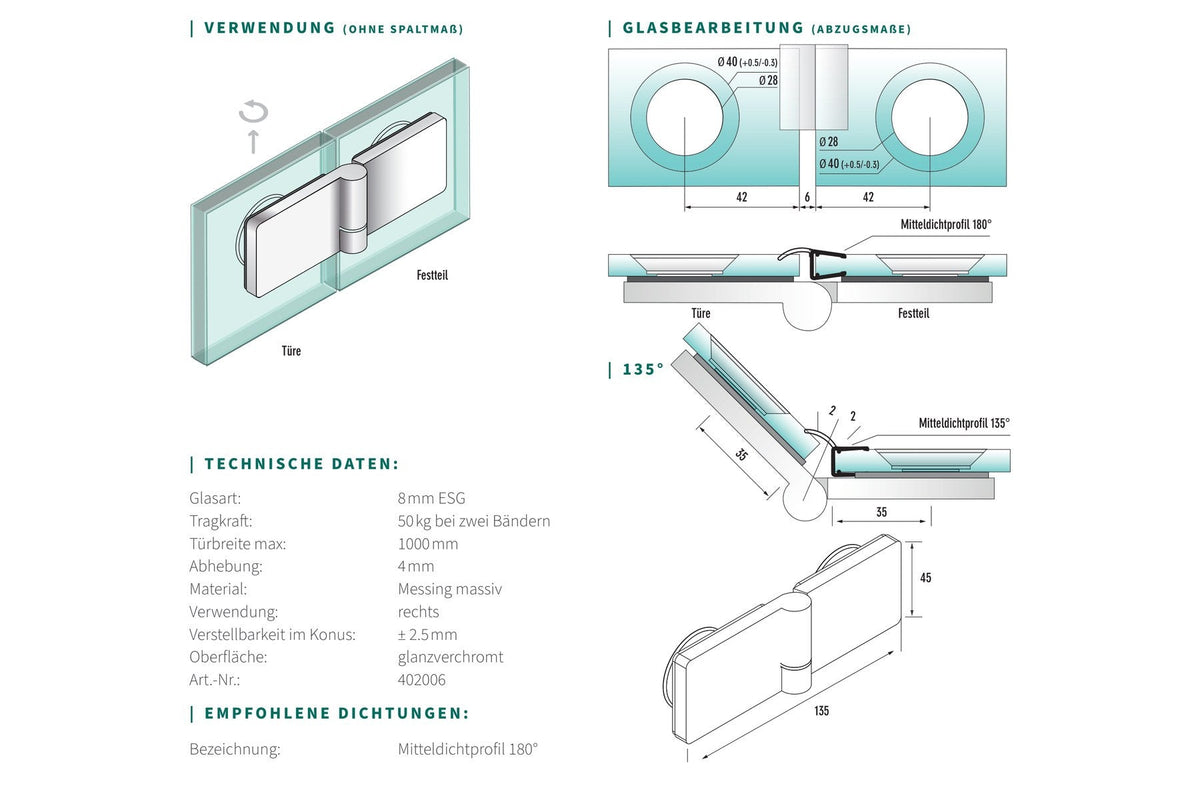 Masszeichnung mit Bohrbild und technischen Daten, Art.Nr. 402006