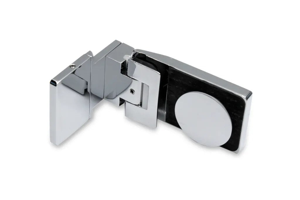 Pendelscharnier Glas-Wand 90 Grad mit drehbarer Anschraubplatte, Chrom poliert glaenzend