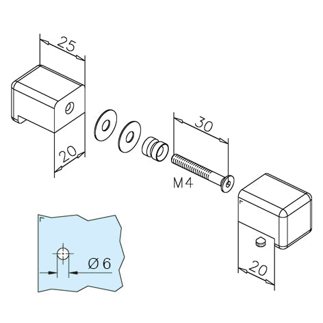 Dusch-Türknopf 4106 – Ø 25 mm kompakt, 6–8 mm Glas, 3 Farben