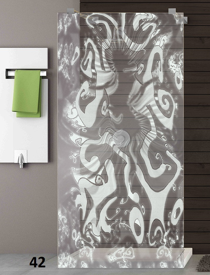 ESG Sicherheitsglas für Duschen mit Motiv oder Bild mittels Lasertechnologie, Serie Paimu