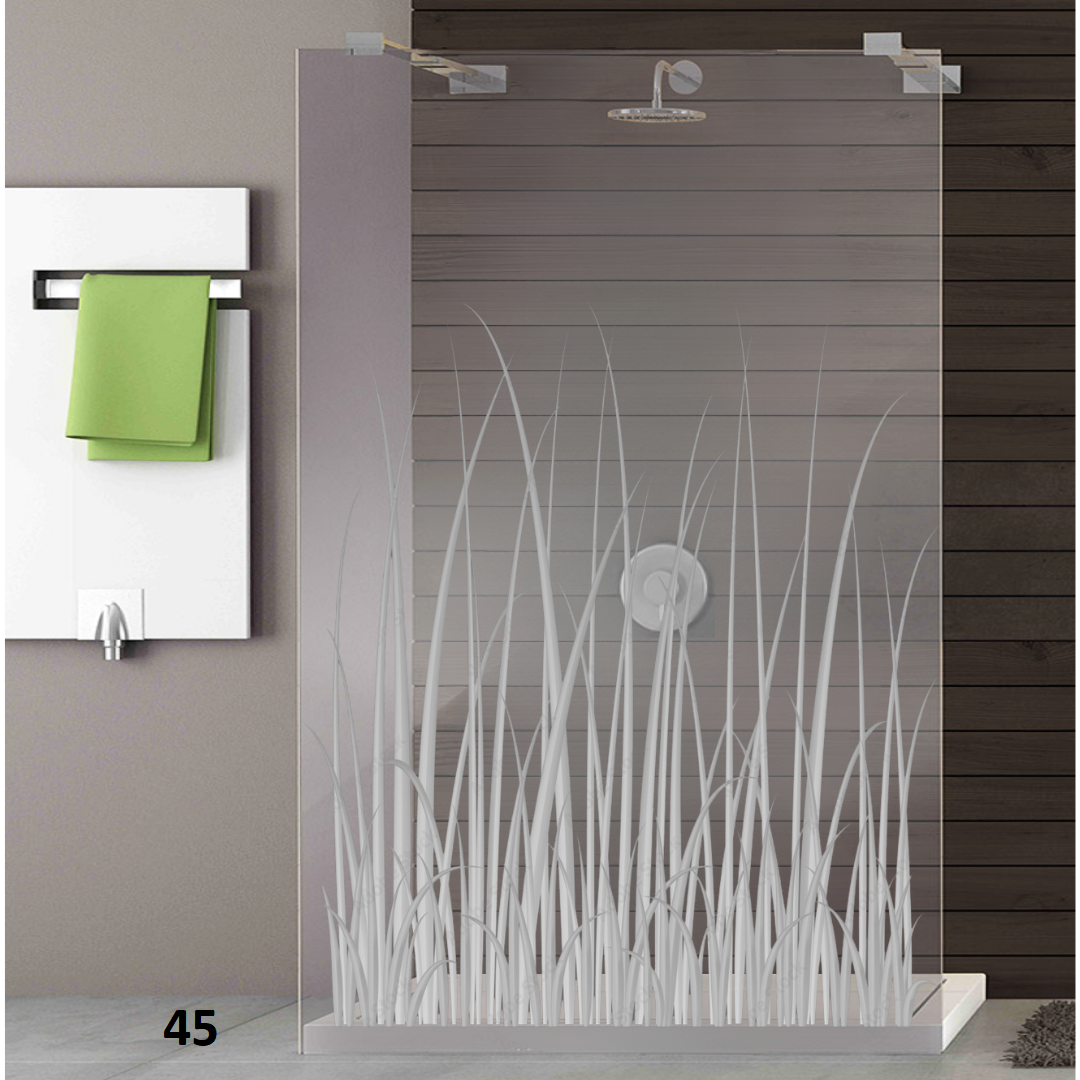 ESG Sicherheitsglas für Duschen mit Motiv oder Bild mittels Lasertechnologie, Serie Paimu