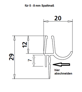 Sonderdichtung mit Abtropfleiste in Rinnenform und kürzbare Lippe – Für 5 mm Glas – Art.Nr. 4612