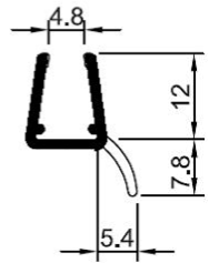 Schwarze Lippendichtung 135° für Scharnierseite der Fünfeckdusche – Für 6 oder 8 mm Glas universal – Art.Nr. 5071-B