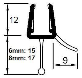 Schleiflippendichtung mit verstärkter Dichtlippe und Abtropfleiste – Für 6 oder 8 mm Glas – Art.Nr. 5101