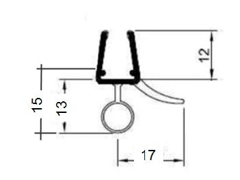 gebogene Dusch-Türdichtung mit Schlauch u. Abtropfleiste, für Lücken von 13 - 16 mm,  Art.Nr. 5141.550