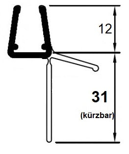 Bodendichtung für Duschtür unten mit anpassbarer 30 mm Lippe – Für 6 und 8 mm Glas – Art.Nr. 5160