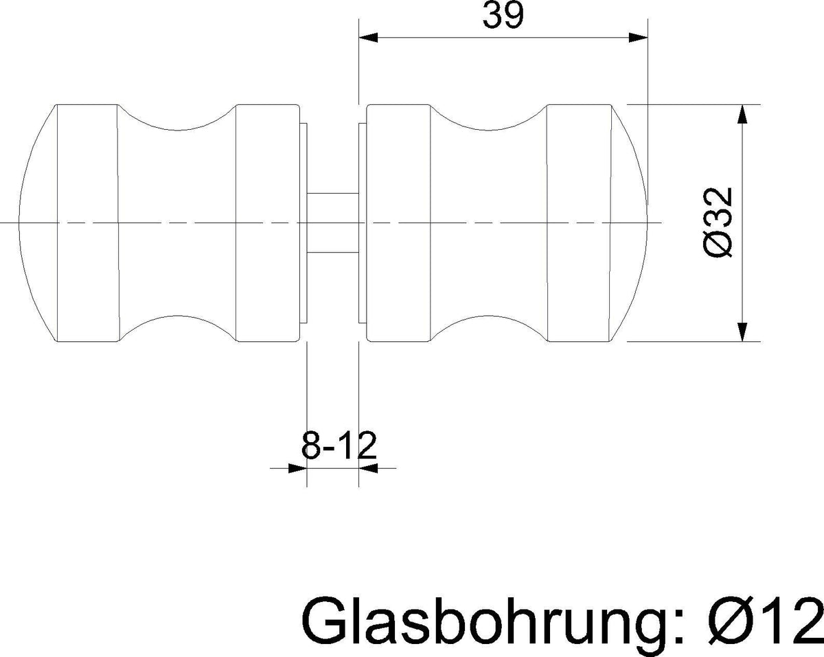 Duschtürknopf, Art.Nr. 52.07.1170, Aluminium glanzverchromt, Ø 32 mm, für Glasstärke 8-12 mm, 1 Paar