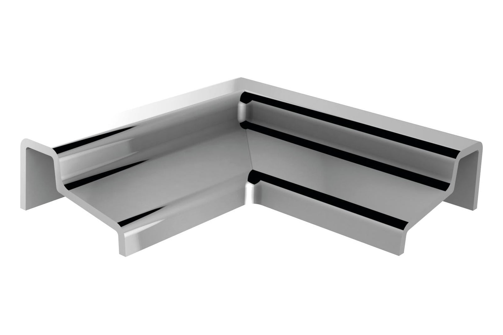 Eckverbinder 90 Grad für Schwallschutzprofil 8x15 mm, Winkel 38 x 38 mm, glanzverchromt