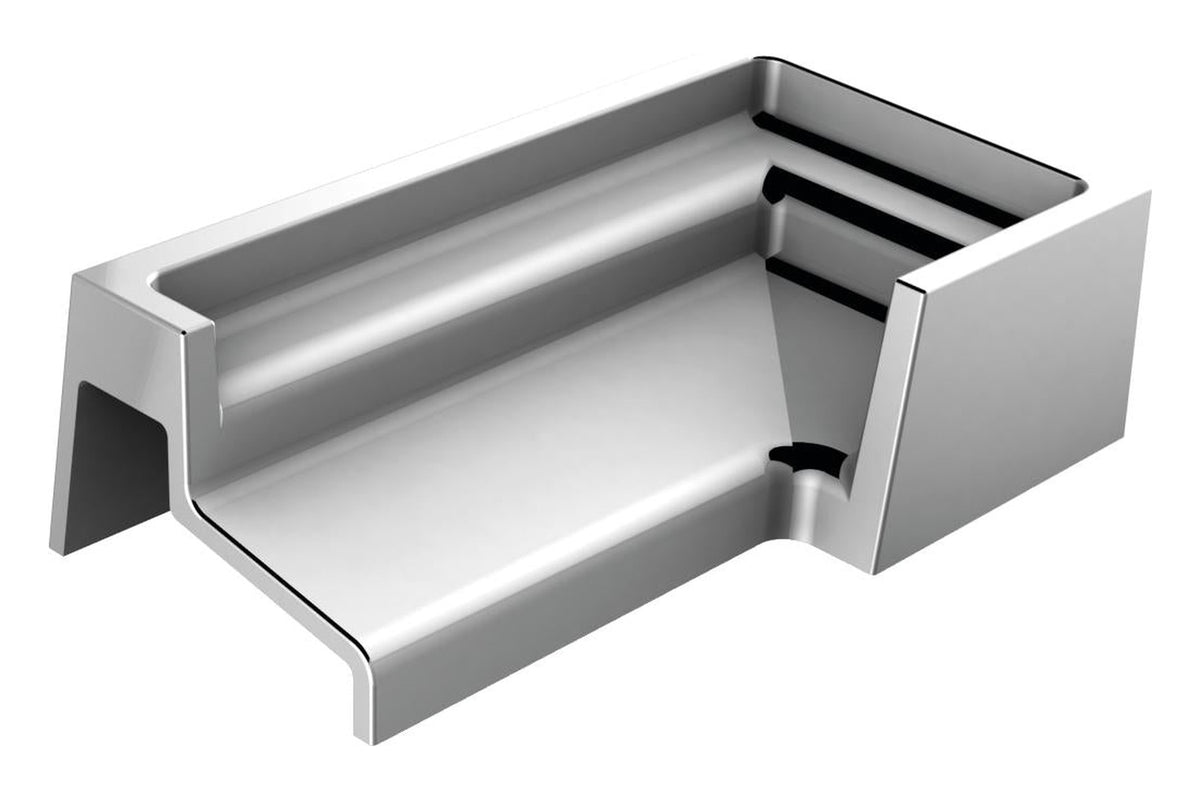 Endkappe kurz links für Schwallschutzprofil 8x15 mm, Winkel 41 x 22 mm, glanzverchromt