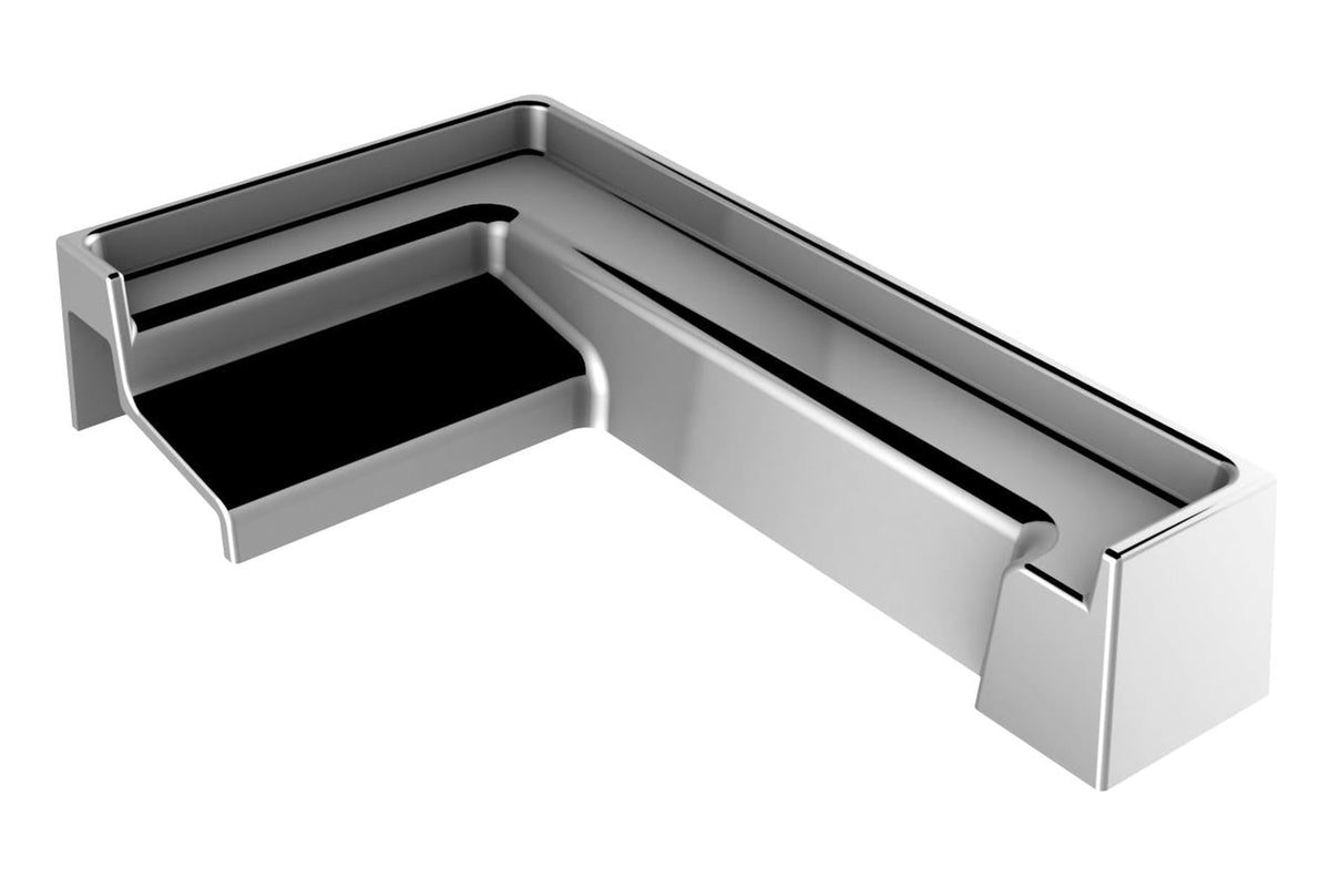 Endkappe lang links für Schwallschutzprofil 8x15 mm, Winkel 57 x 33 mm, glanzverchromt