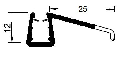 Duschtürdichtung mit ca. 25 mm "Dächlein" als Abtropfleiste, für Lücken von 2 - 5 mm
