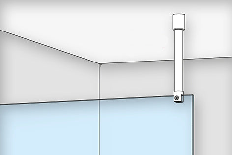 Einbauskizze Stabistangen-Set Glas-Decke vertikal, Deckenhalter und Glashalter