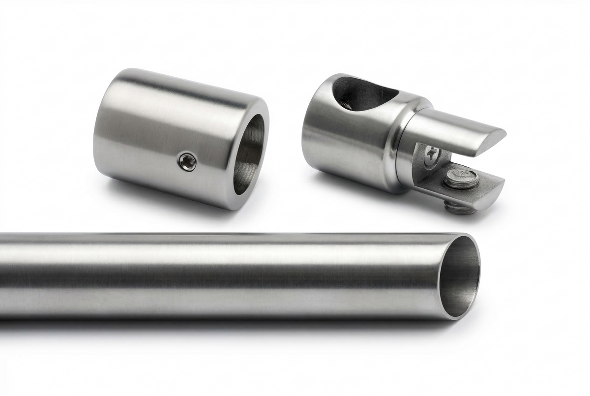 Edelstahl Stabistangen-Set Glas-Wand 90° – Ø 19 mm, maximale Stabilität für 6-10 mm Glas – Art.Nr. 601820