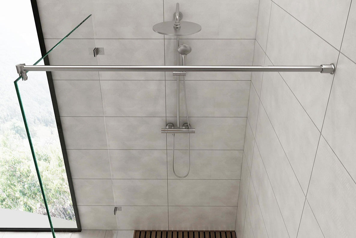 Edelstahl Stabistangen-Set Glas-Wand 90° – Ø 19 mm, maximale Stabilität für 6-10 mm Glas – Art.Nr. 6018/6020