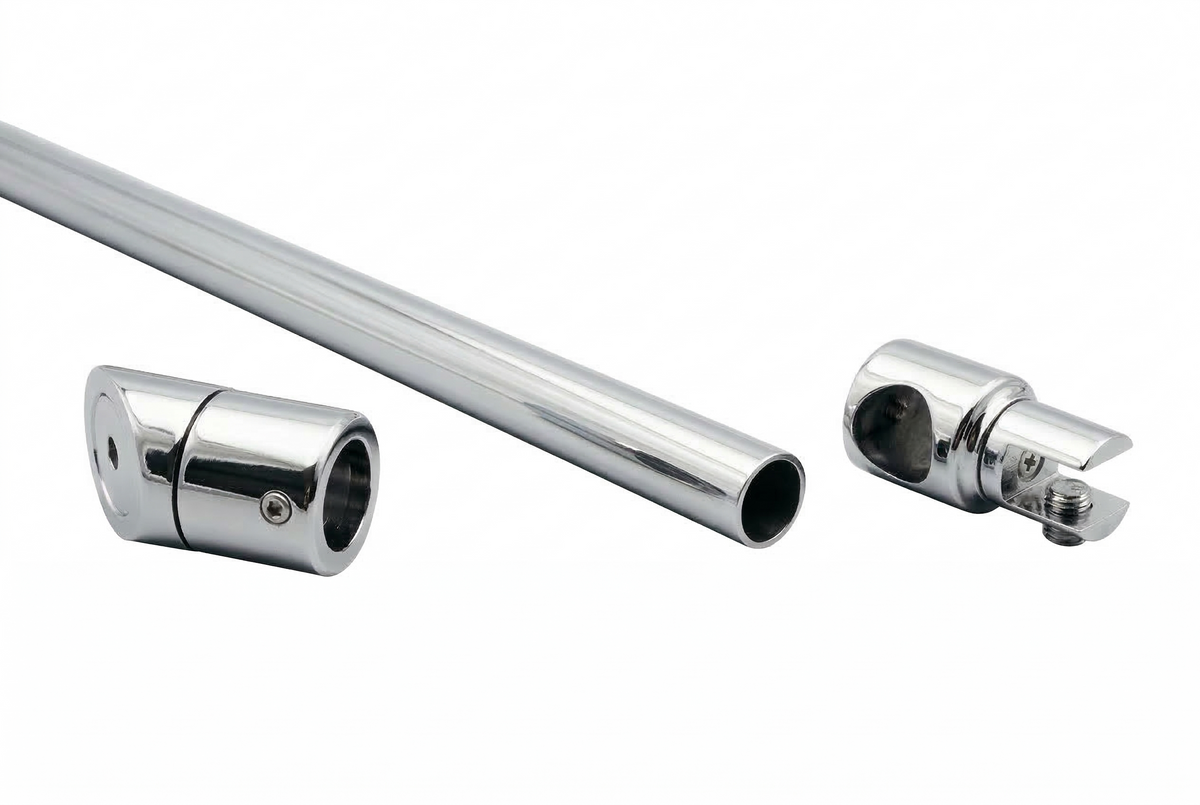 Stabistangen-Set 6017/6019 – Edelstahl V2A Ø 19 mm, Glas-Wand 45°