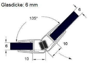 Magnetdichtung für Fünfeckduschen inkl Magnetstreifen 2x67°=135° (2-er Set), Art.Nr. 6052/6062