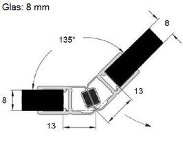 Schwarze Magnetdichtung 135° für Fünfeckduschen – Für 6 oder 8 mm Glas universal – 1 Paar (2-tlg.) – Art.Nr. 6052/6062-B