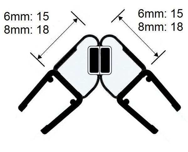 Magnetdichtung inkl. Magnetstreifen 2x45° als 90° Ecke, Art.Nr. 6072/6082