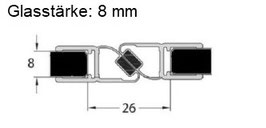 Schwarze Magnetdichtung 180° (2x 45°) – Für 6 oder 8 mm Glas universal – 1 Paar (2-tlg.) – Art.Nr. 6072-B/6082-B