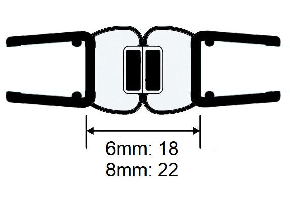 Magnetdichtungspaar 180° mit schmalem Magnetstreifen – Für 6, 8 oder 10 mm Glas – Art.Nr. 6092