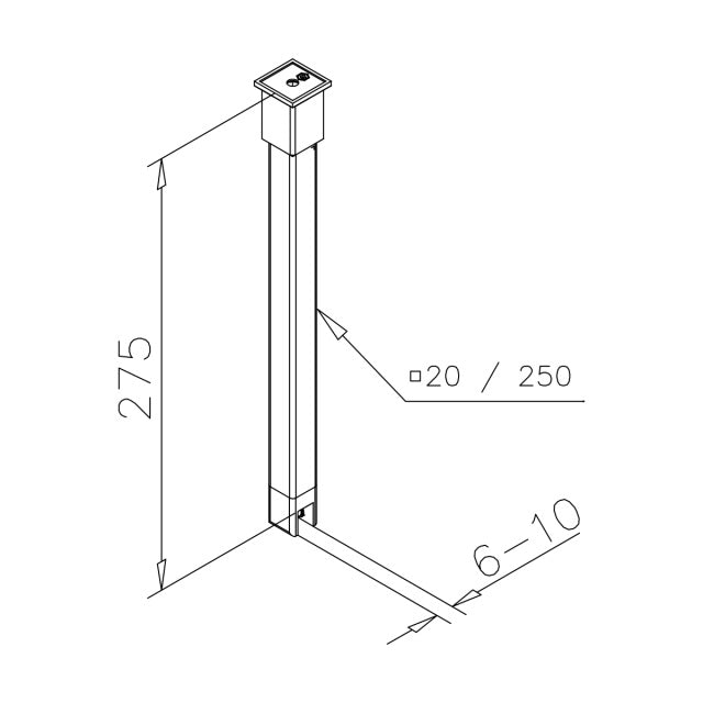 Stabistangen-Set 6415 – Vierkant 20x20 mm V2A, Glas-Decke vertikal